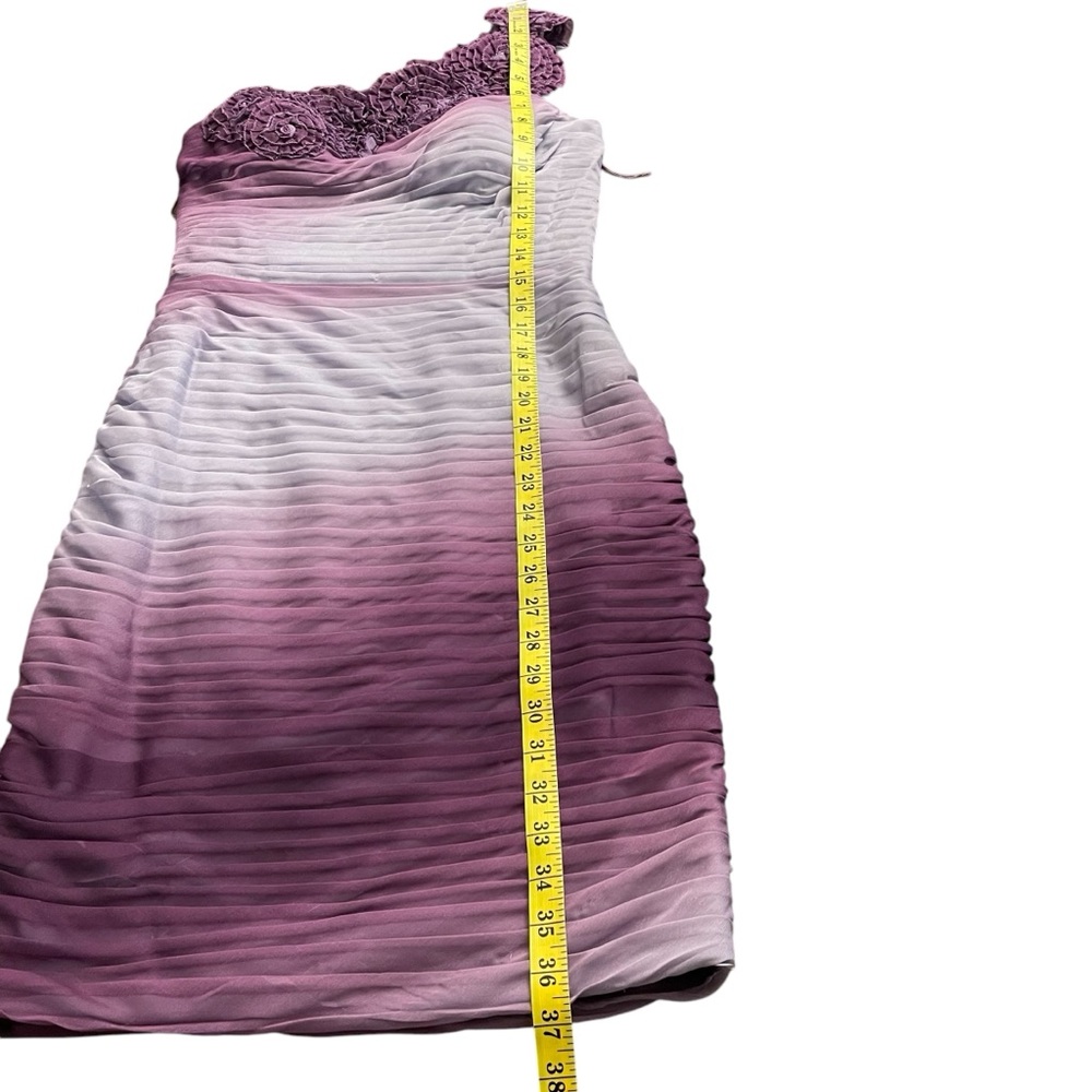 Adrianna Papell Purple Ombre One Shoulder Rosette Shutter Pleat Dress (6/8) - Picture 12 of 15